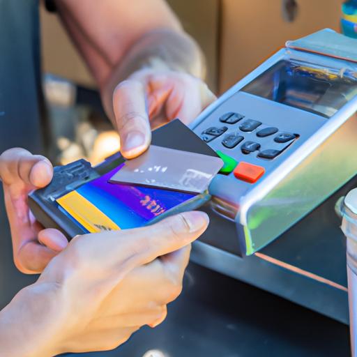 A customer enjoys the convenience of wireless payments at a food truck using a portable credit card machine.